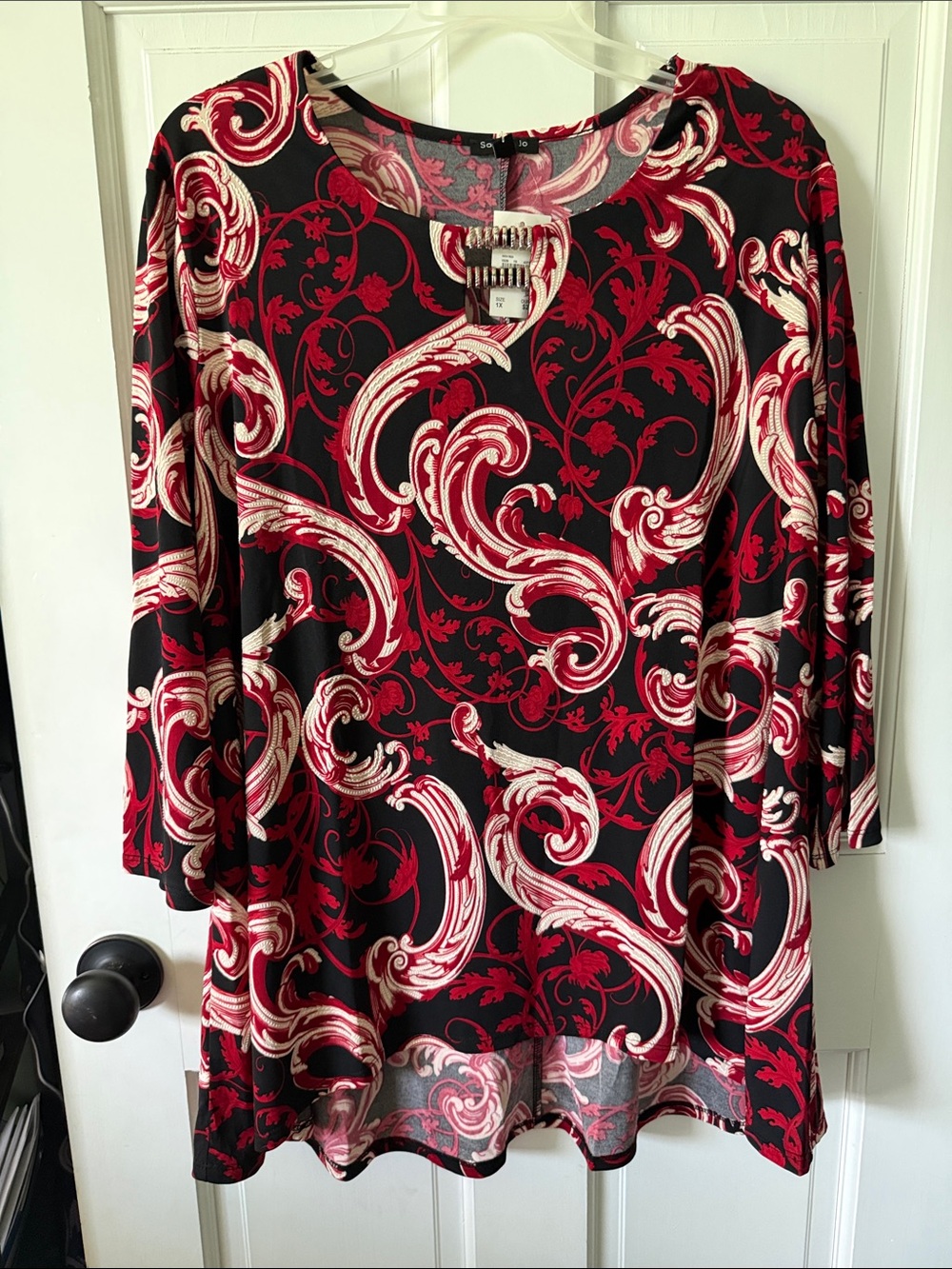 Sami & Jo Black Tunic with Red and Cream Scroll Print